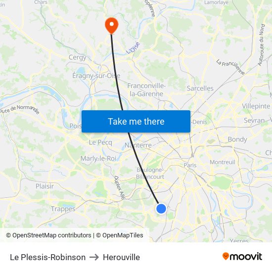 Le Plessis-Robinson to Herouville map