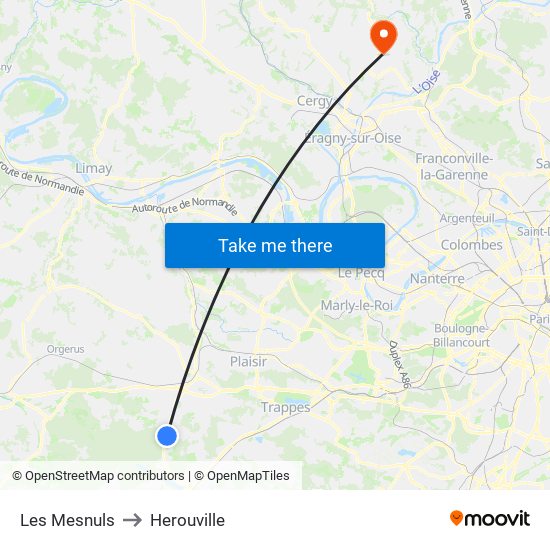 Les Mesnuls to Herouville map