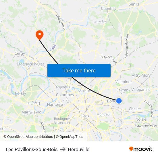 Les Pavillons-Sous-Bois to Herouville map