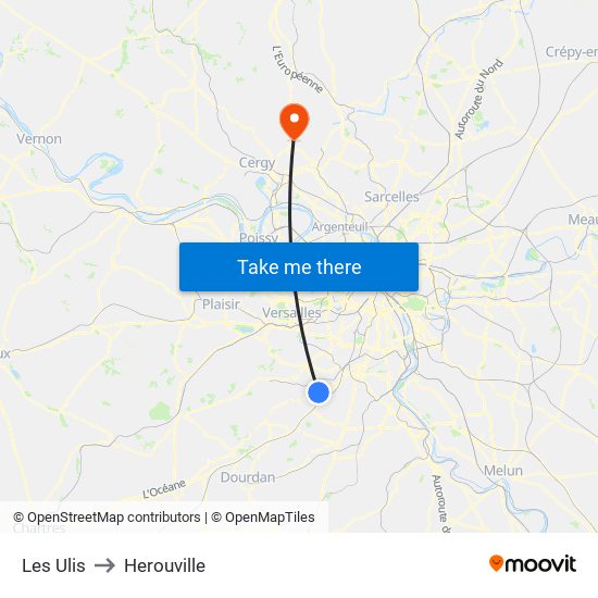 Les Ulis to Herouville map