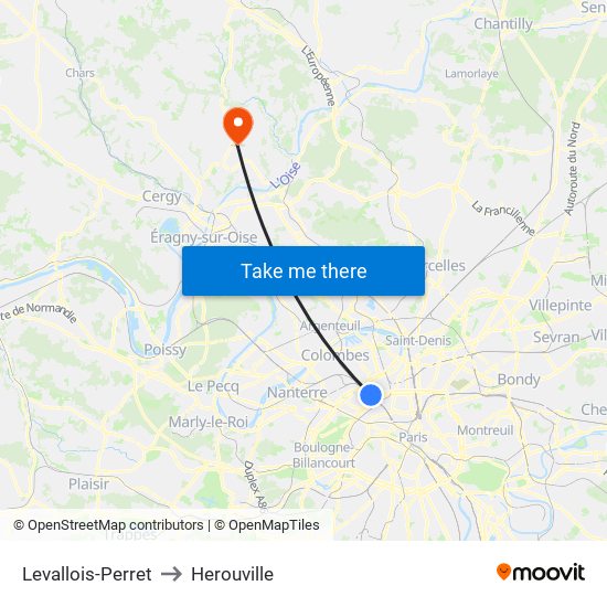 Levallois-Perret to Herouville map