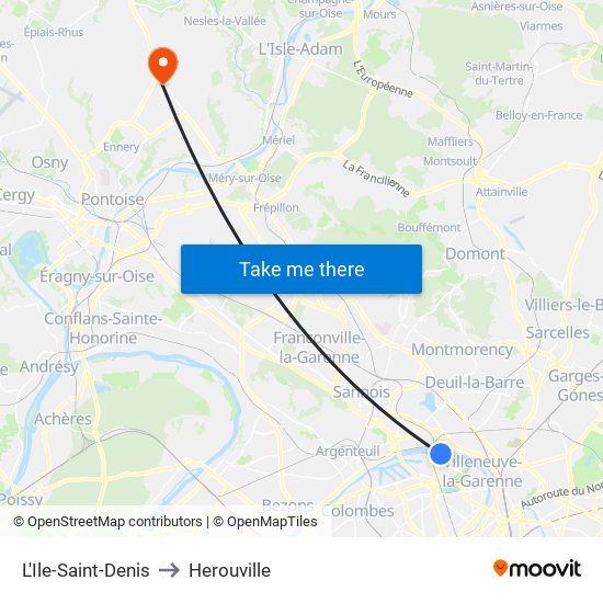 L'Ile-Saint-Denis to Herouville map