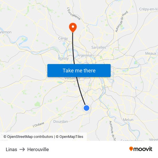Linas to Herouville map