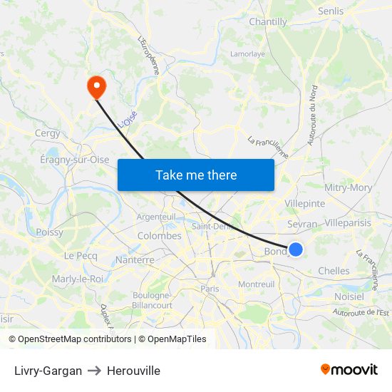 Livry-Gargan to Herouville map