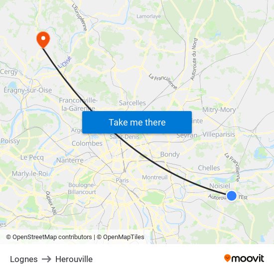 Lognes to Herouville map