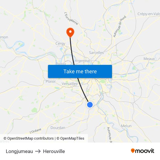 Longjumeau to Herouville map