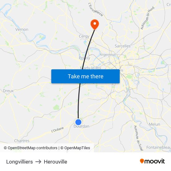 Longvilliers to Herouville map