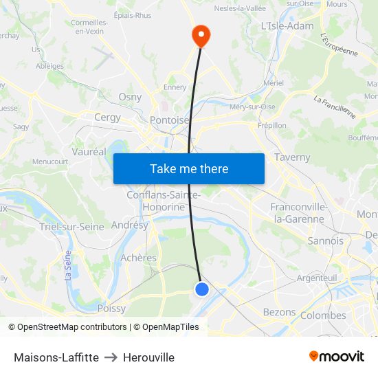 Maisons-Laffitte to Herouville map