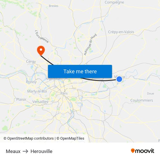 Meaux to Herouville map