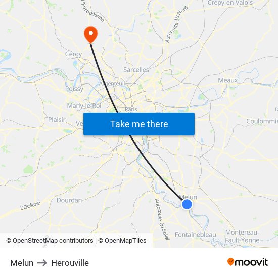 Melun to Herouville map