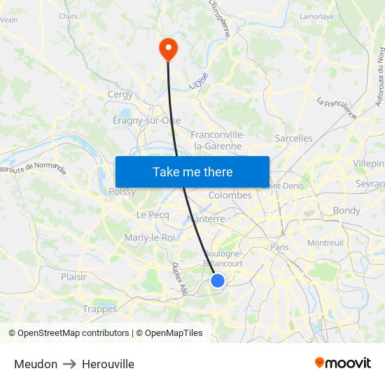 Meudon to Herouville map