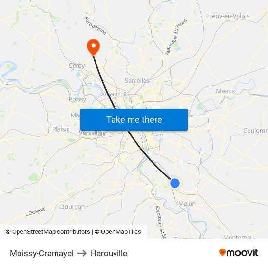 Moissy-Cramayel to Herouville map