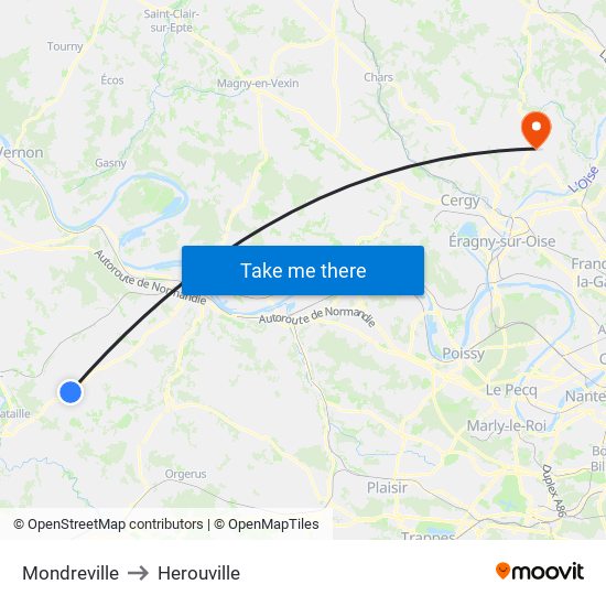 Mondreville to Herouville map