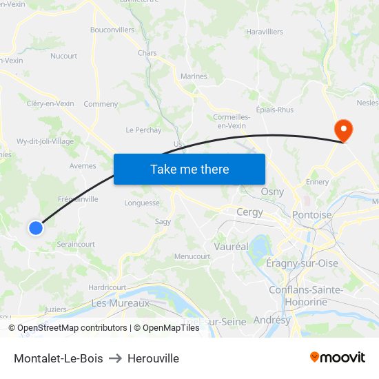 Montalet-Le-Bois to Herouville map