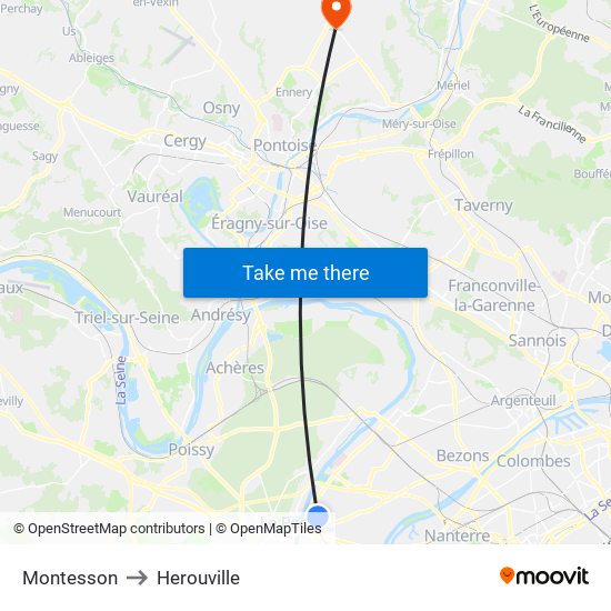 Montesson to Herouville map