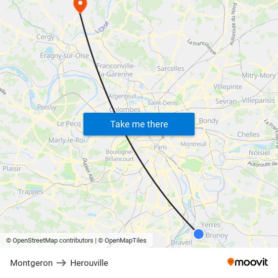 Montgeron to Herouville map
