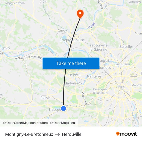 Montigny-Le-Bretonneux to Herouville map