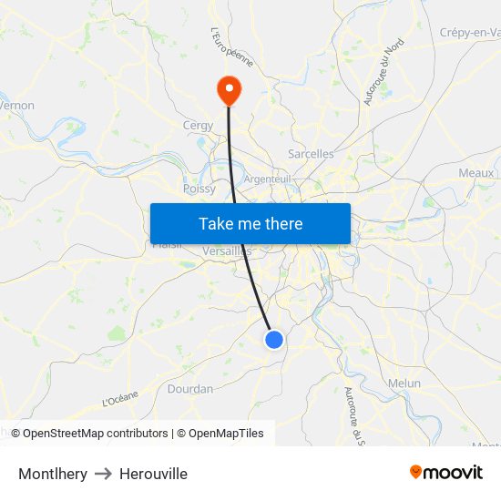 Montlhery to Herouville map