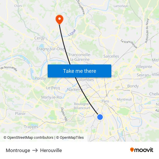 Montrouge to Herouville map
