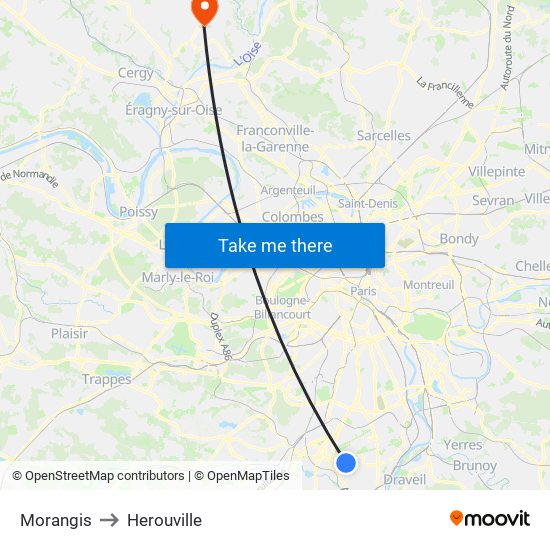 Morangis to Herouville map
