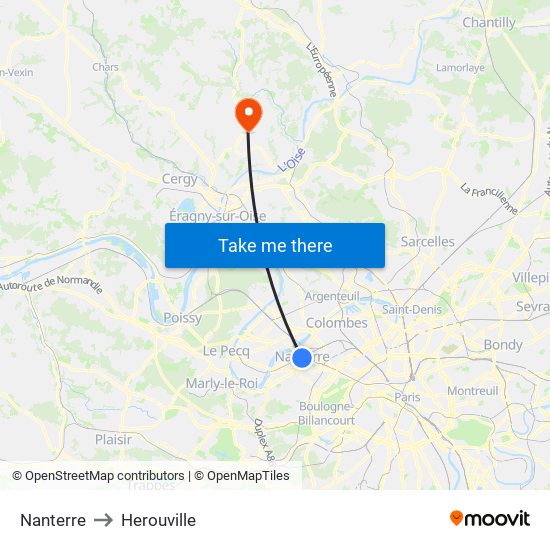 Nanterre to Herouville map