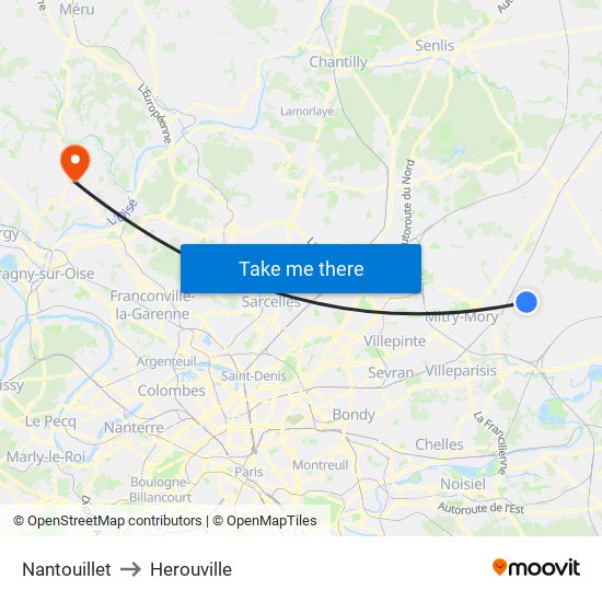 Nantouillet to Herouville map