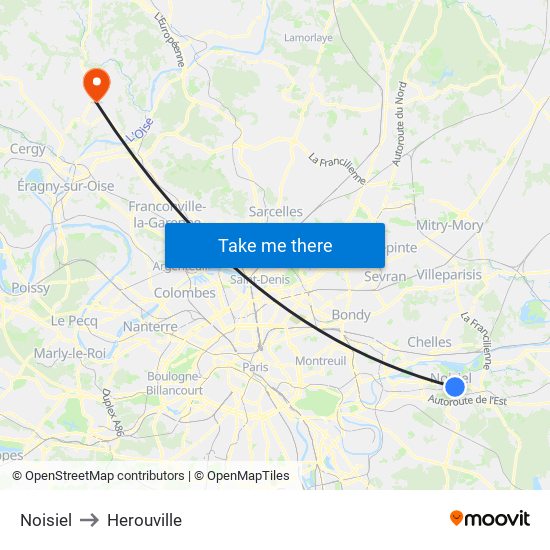 Noisiel to Herouville map