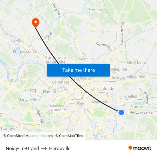 Noisy-Le-Grand to Herouville map