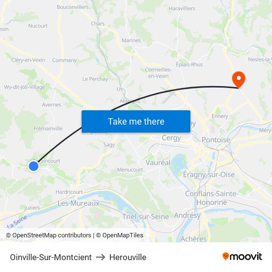 Oinville-Sur-Montcient to Herouville map
