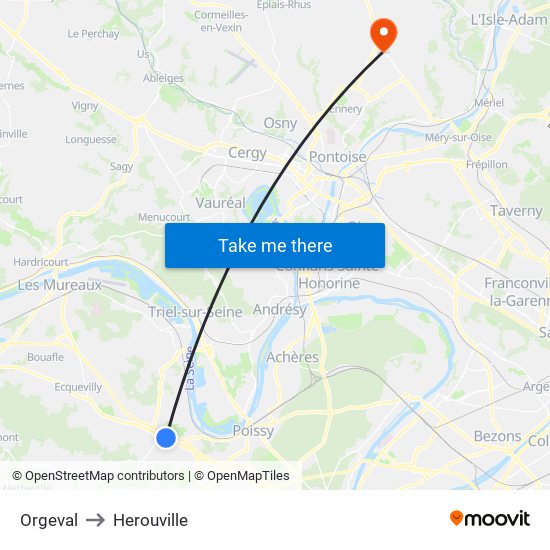 Orgeval to Herouville map