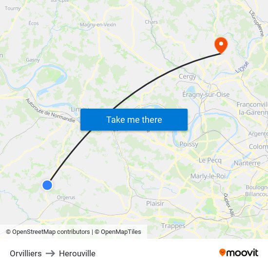 Orvilliers to Herouville map