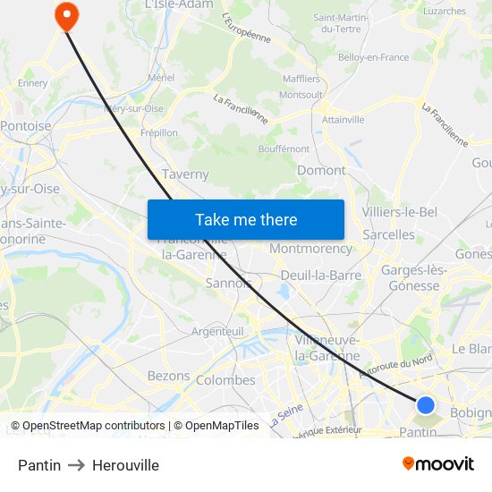 Pantin to Herouville map
