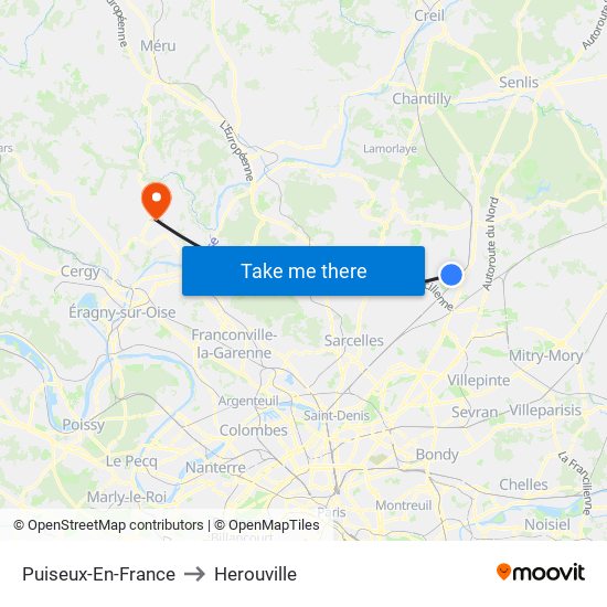 Puiseux-En-France to Herouville map