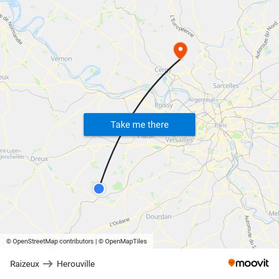 Raizeux to Herouville map