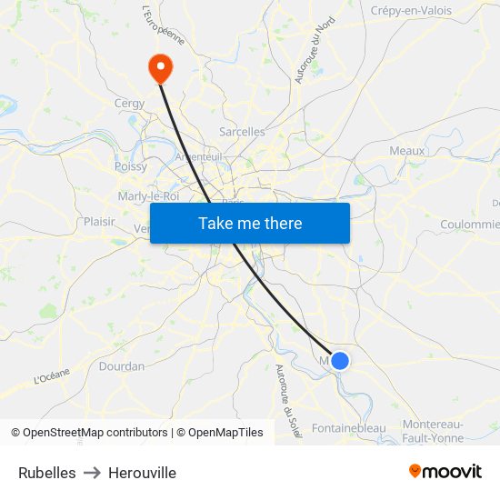 Rubelles to Herouville map