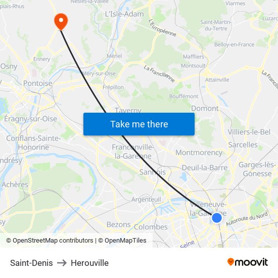 Saint-Denis to Herouville map