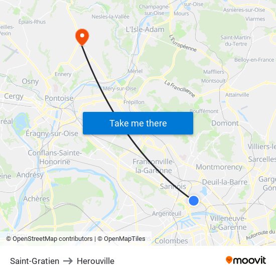Saint-Gratien to Herouville map