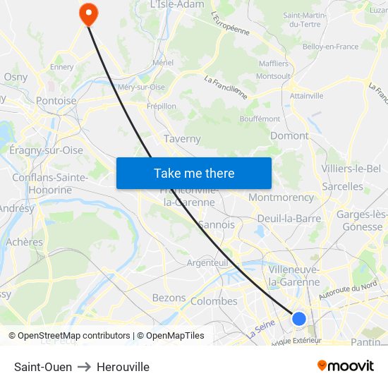 Saint-Ouen to Herouville map