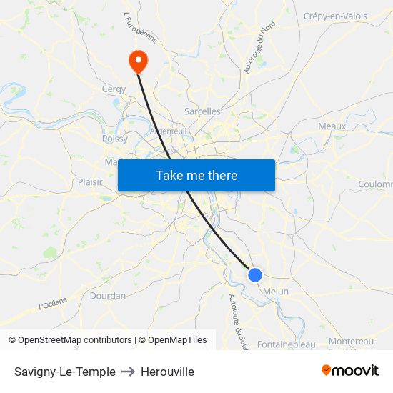 Savigny-Le-Temple to Herouville map