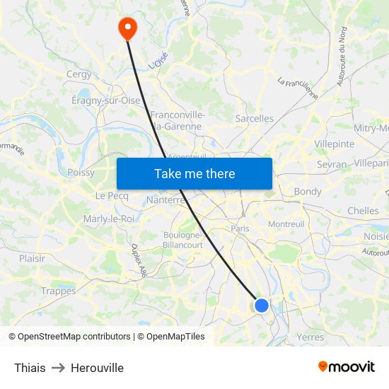 Thiais to Herouville map