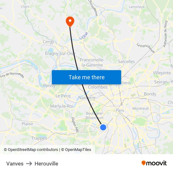 Vanves to Herouville map