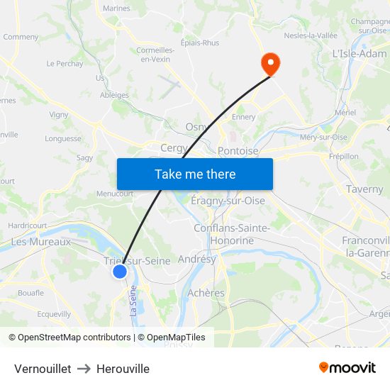 Vernouillet to Herouville map