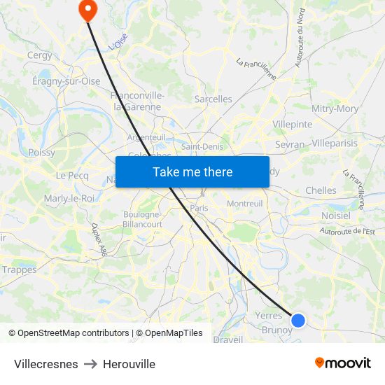 Villecresnes to Herouville map