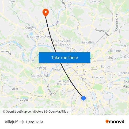 Villejuif to Herouville map