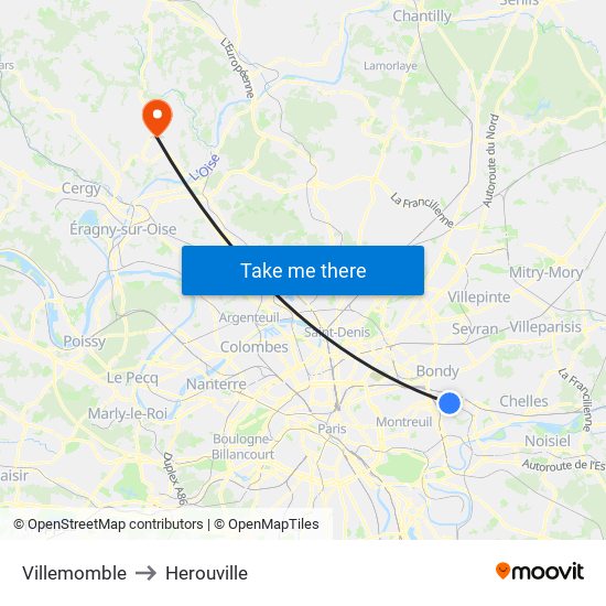 Villemomble to Herouville map