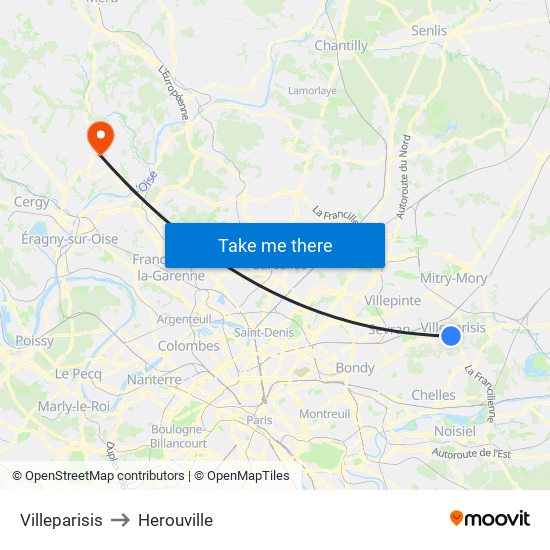 Villeparisis to Herouville map