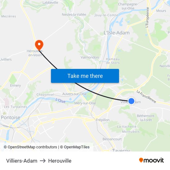 Villiers-Adam to Herouville map