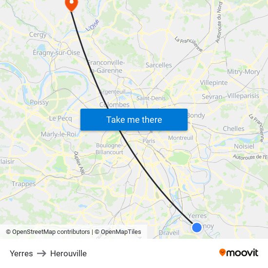 Yerres to Herouville map