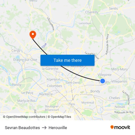 Sevran Beaudottes to Herouville map