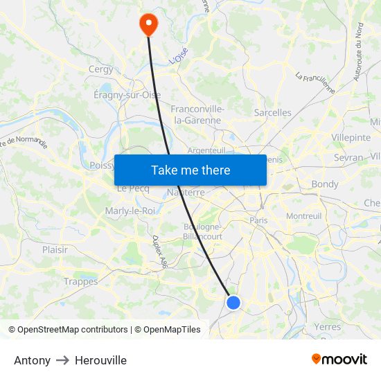 Antony to Herouville map